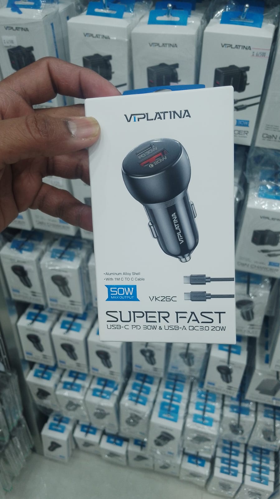 VK26C CAR CHARGER USB C & USB A-BLACK
